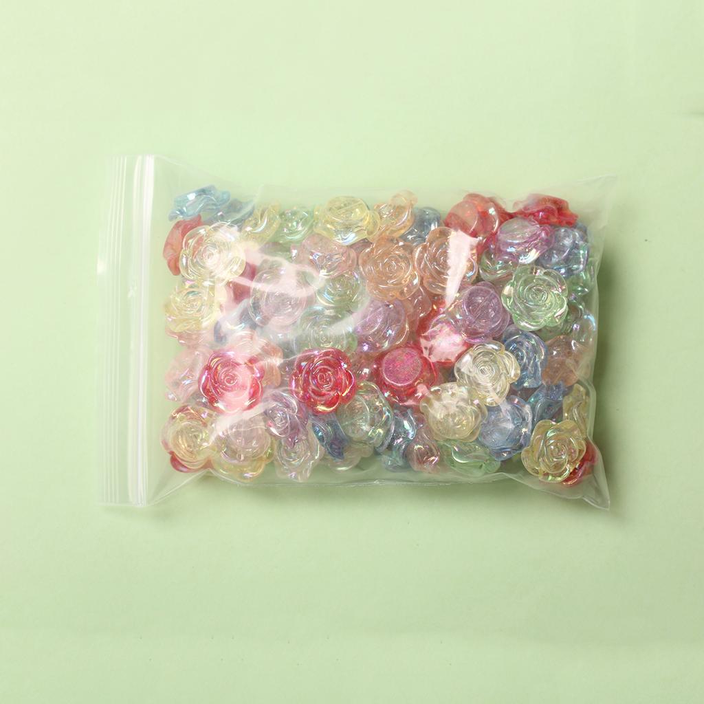 Home Party Supplies Acrylic DIY Jewelry Accessories Fashion Flat Bottom Perforated 100Pcs Flower Rose Beads AB Magic Color