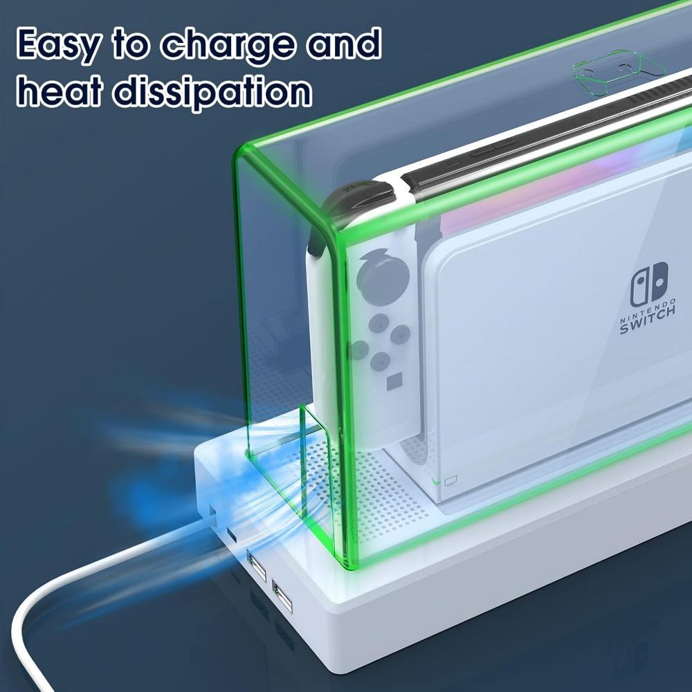 Пылезащитный чехол с 16-цветной светодиодной подсветкой для Nintendo Switch/OLED Акриловый прозрачный дисплейный ящик с защитой от царапин, водонепроницаемый, тонкий, док-станция