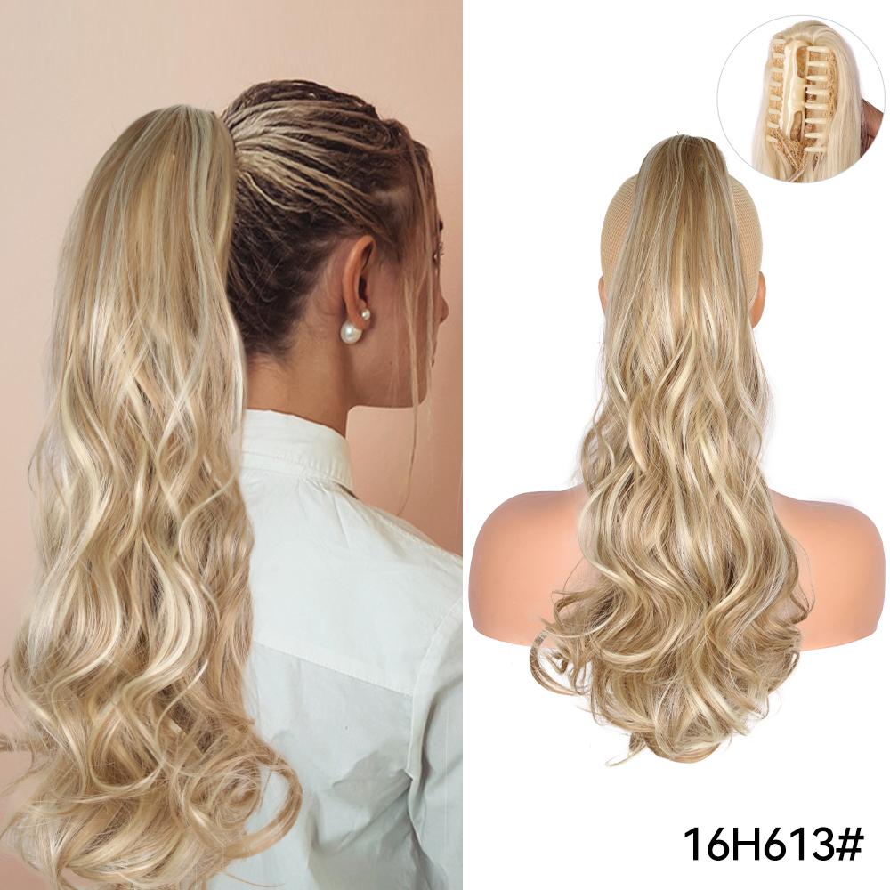 22" Ponytail Extension Claw Long Thick Wavy Curly Jaw Clip In Fake Pony Tails Soft Natural Looking Synthetic Hairpiece For Women