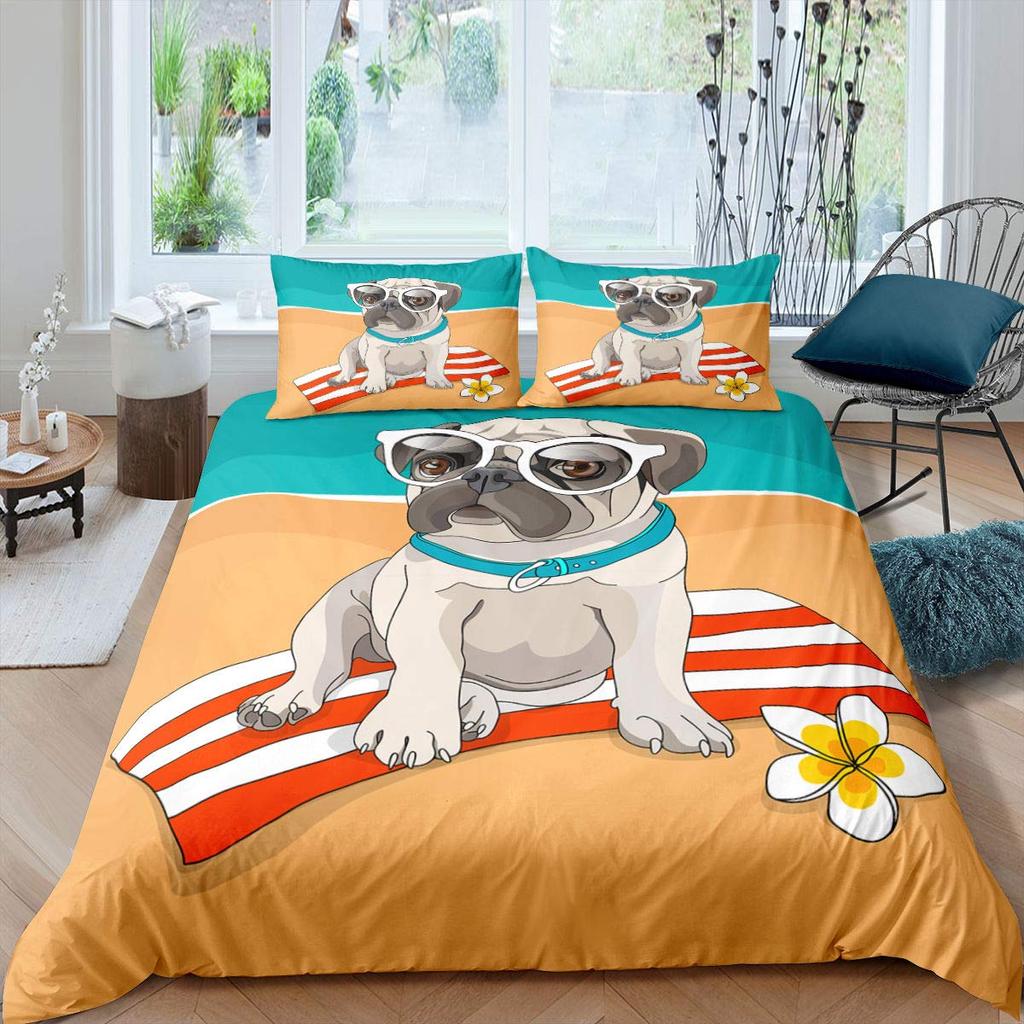 Мультяшный мопс, комплект постельного белья с милой собачьей тематикой, мягкий чехол для одеяла для детей, постельное белье из полиэстера
