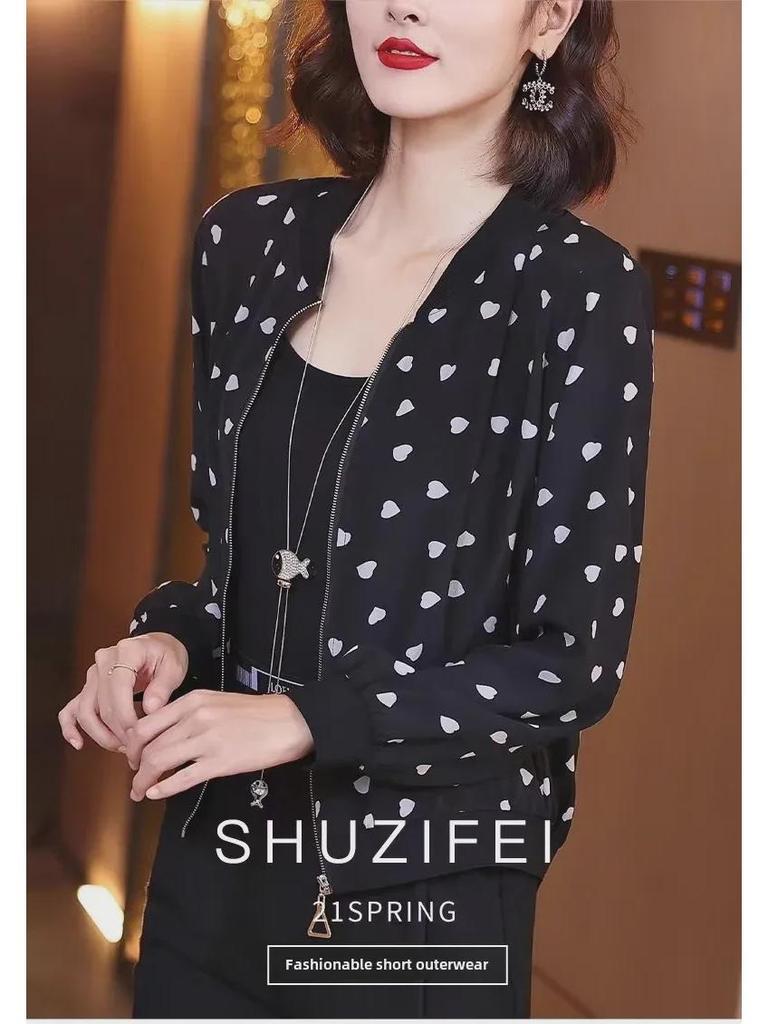 Женская бейсбольная куртка из шифона в горошек с длинным рукавом и застежкой-молнией, европейский и американский стиль, весна, лето, осень