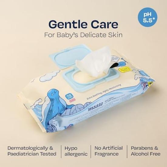 Maate Baby Wipes (Pack of 2, 144 Wipes) | Soothing & Hypoallergenic | Infused With Plant Squalane, Tamanu Oil & Aloe Vera | Moisturizing & Hydrating