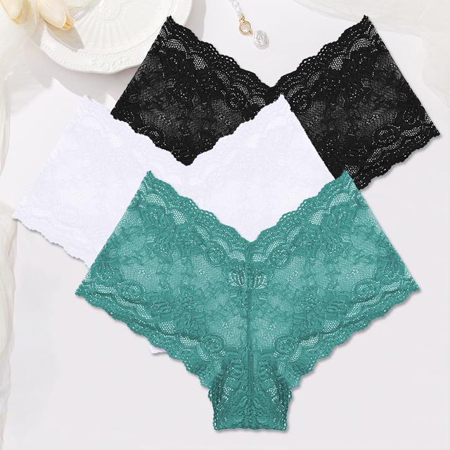 FINETOO Women Lace Boyshort Panties 3Pcs/set Low-Rise Underpants S-XL Ladies Floral Underwear Sexy Panties Comfortable Lingerie