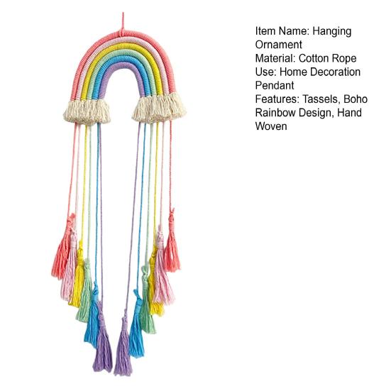 Hanging Ornament Boho Rainbow Macrame Wall Hanging with Tassels Hand Woven Clip Holder Creative Home Decoration Hanging Ornament