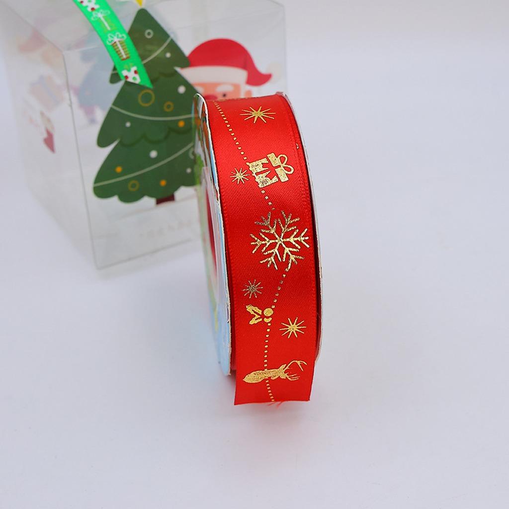 Holiday Decoration Ribbon Smooth Polyester Satin Ribbon Gold Foil Printed Ribbon Multiple Colors For Christmas Gift Decoration