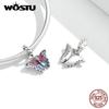WOSTU Enamel Vivid Fantasy Butterfly 925 Sterling Silver Charm Pendant Beads Fit Original Bracelet Pendant Fine Jewelry