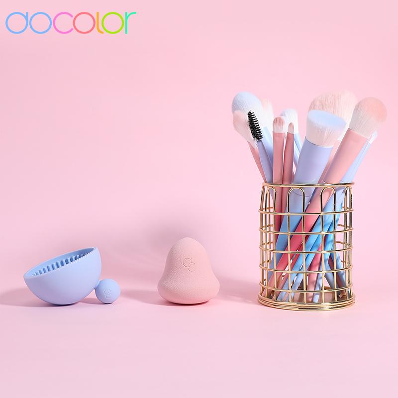 Docolor Набор кистей для макияжа, 16 шт. + спонж + чистящая подушечка, синтетическая тональная основа премиум-класса, консилеры, тени для век, кисть для макияжа, с сумкой