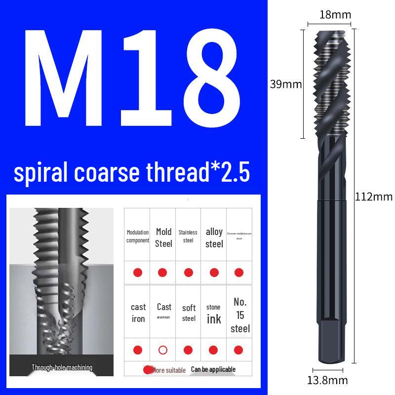 65° Машина для азотирования Спиральный метчик для нержавеющей стали, Размеры M3-M12