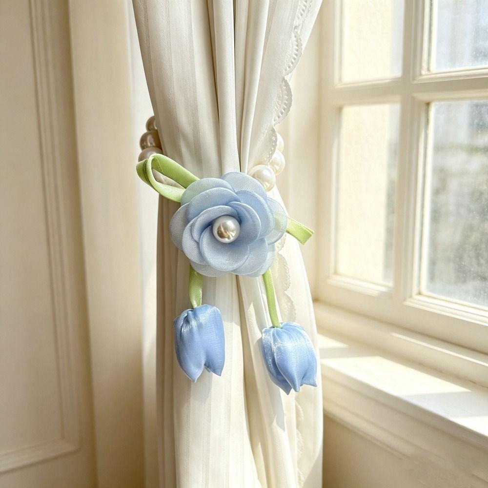 Beautifully Flowers Curtain Straps Magnetic Sheer Curtains Tiebacks Pearl Curtain Buckle Bedroom