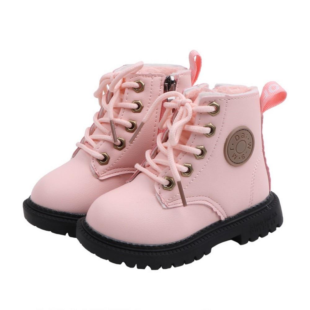 Детская обувь для мальчиков из искусственной кожи для девочек, детские ботинки Martin Plus Velvet, осенне-зимние короткие ботинки с мягкой подошвой для малышей