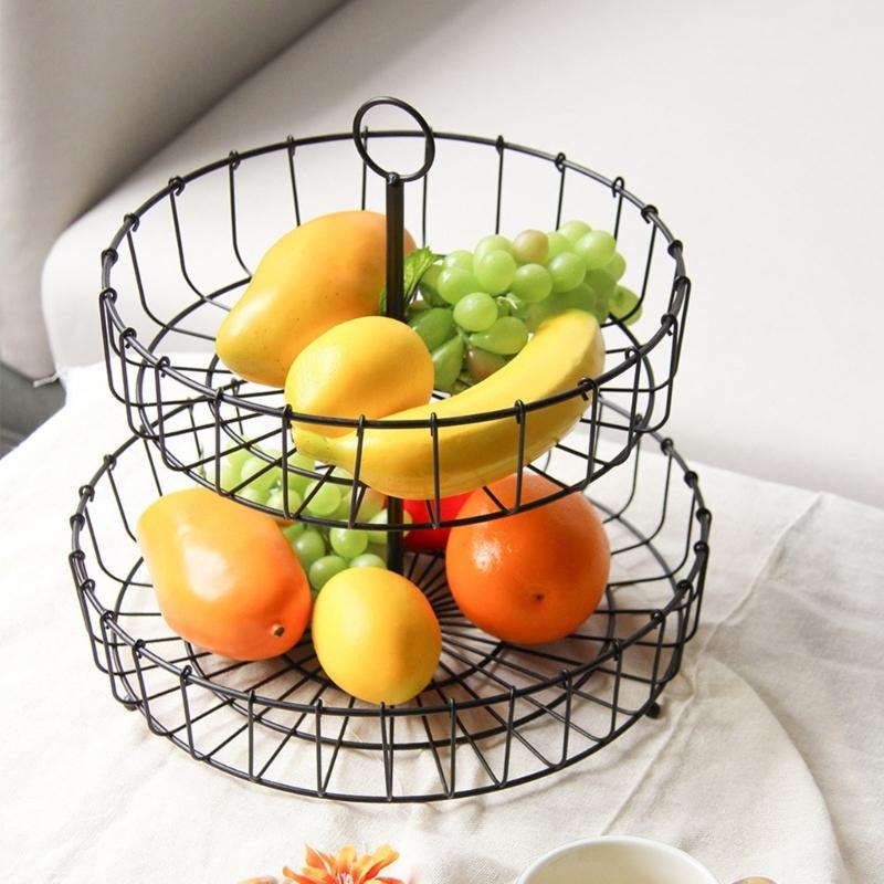 Скандинавская двухъярусная фруктовница из кованого железа для кухонной столешницы, вентилируемая корзина для хранения закусок, конфет