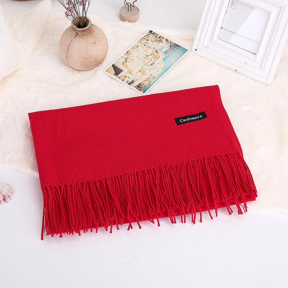 Solid Color Scarf For Women In Winter Thickened And Warm Versatile For Students Single Color Tassel Imitation Cashmere Scarf Shawl