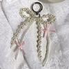 Women Girls Keychains Rings Holders Pearls Silk Ribbon Sweet Y2K Bag Pendants Creative