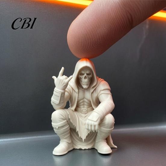 Pleated Strap Design Decor Crouching Hooded Devil God Figurine, Decorative Ornament with Skull Mask & Muscle Lines, Hip Motorcycle Cabinet Hop Gothic