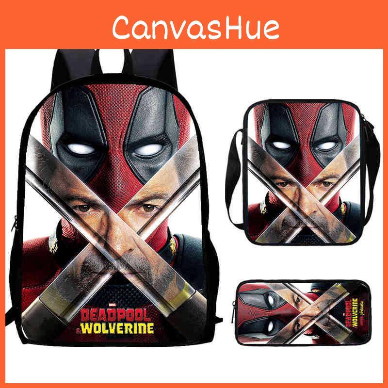 Wolverine Deadpool Movie Characters Trendy Cartoon Printed Backpack Student