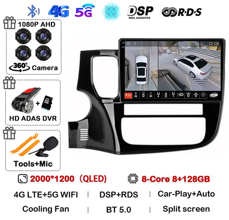 Android14 Carplay Автомагнитола для Mitsubishi Outlander 3 GF0W GG0W 2012-2018 Мультимедийный GPS-плеер Стерео 2din Головное устройство DSP