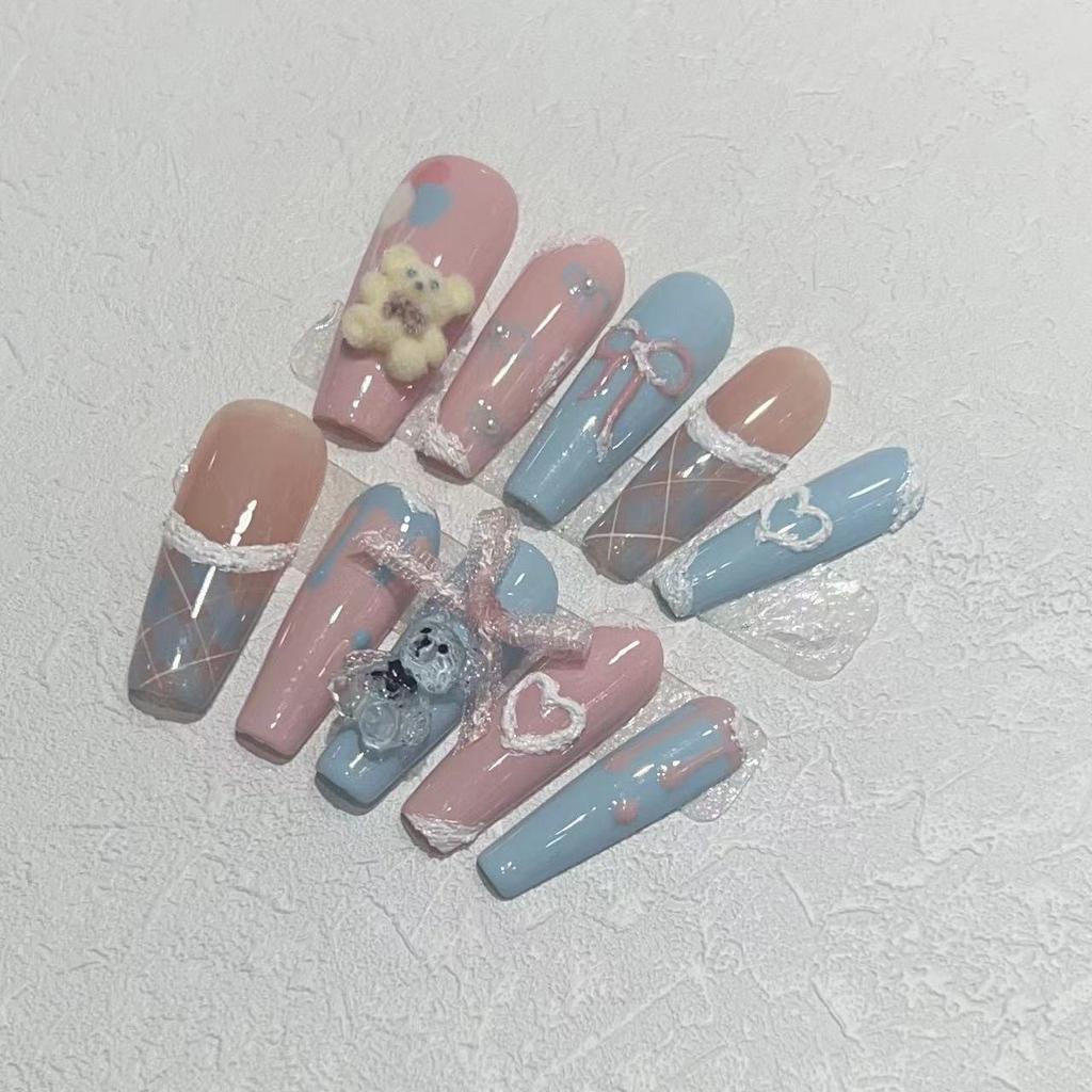 Pure Hand-wearing, Summer Fresh Candy, Three-dimensional Bear Cute Wearable Manicure, Removable Nail Patch