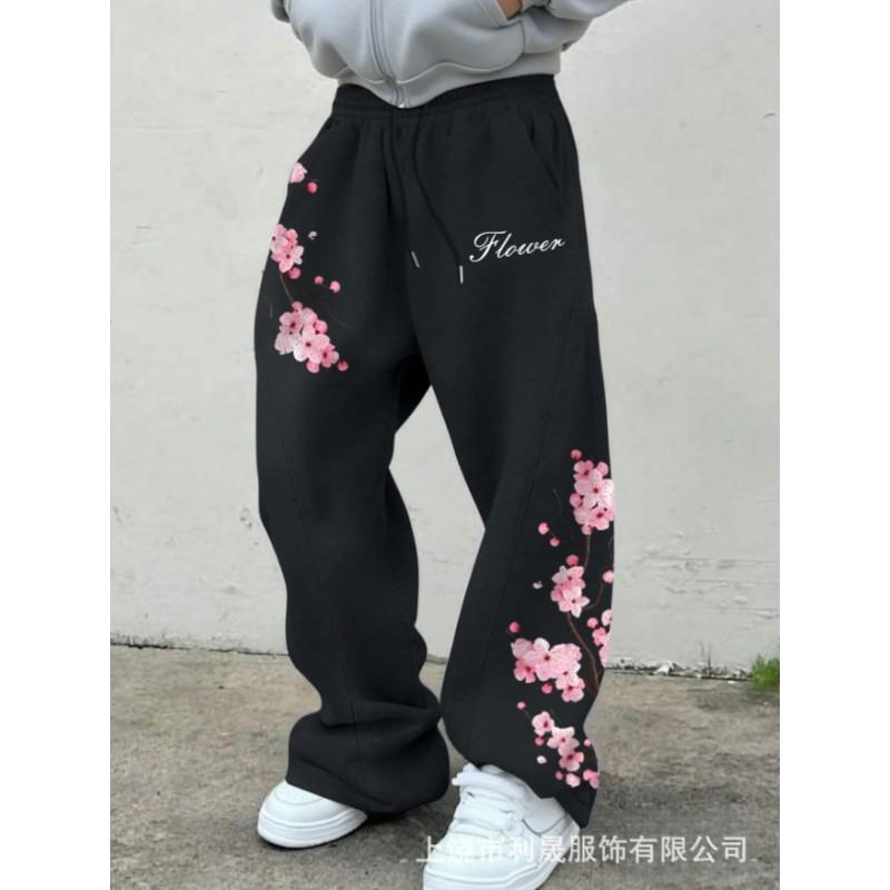 2026 Cherry Blossom Print Wide Leg Pants Unisex Casual Streetwear