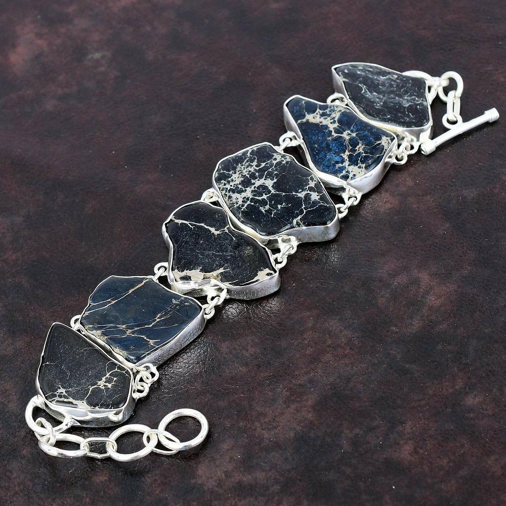 Браслет из яшмы из осадка Черного моря Браслет ручной работы Браслет из стерлингового серебра 925 пробы Регулируемый браслет-цепочка Ювелирные изделия из драгоценных камней Подарок для матери