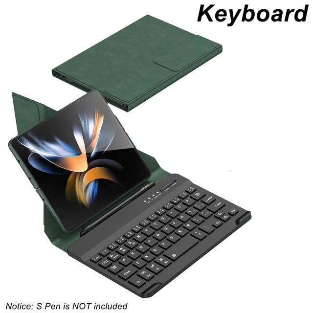 Для Samsung Galaxy Z Fold 4 3 Магнитная беспроводная клавиатура со складной кожаной откидной подставкой S-держатель для ручек с твердым чехлом (Нет S Pen )