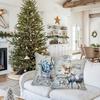4pcs Winter Christmas Pillow Covers, Double-Sided Print Blue Xmas Design with Snowflakes, Santa & Reindeer, Farmhouse Style, Sizes 16/18/20 Inches. In