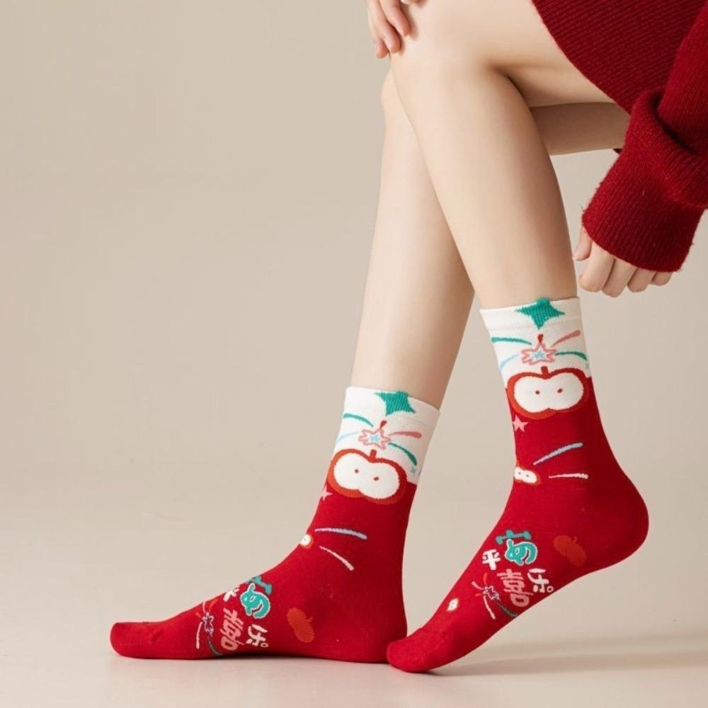 Soft Red Socks Breathable Blessing Words Socks Good Luck Zodiac Horse Socks Lunar New Year