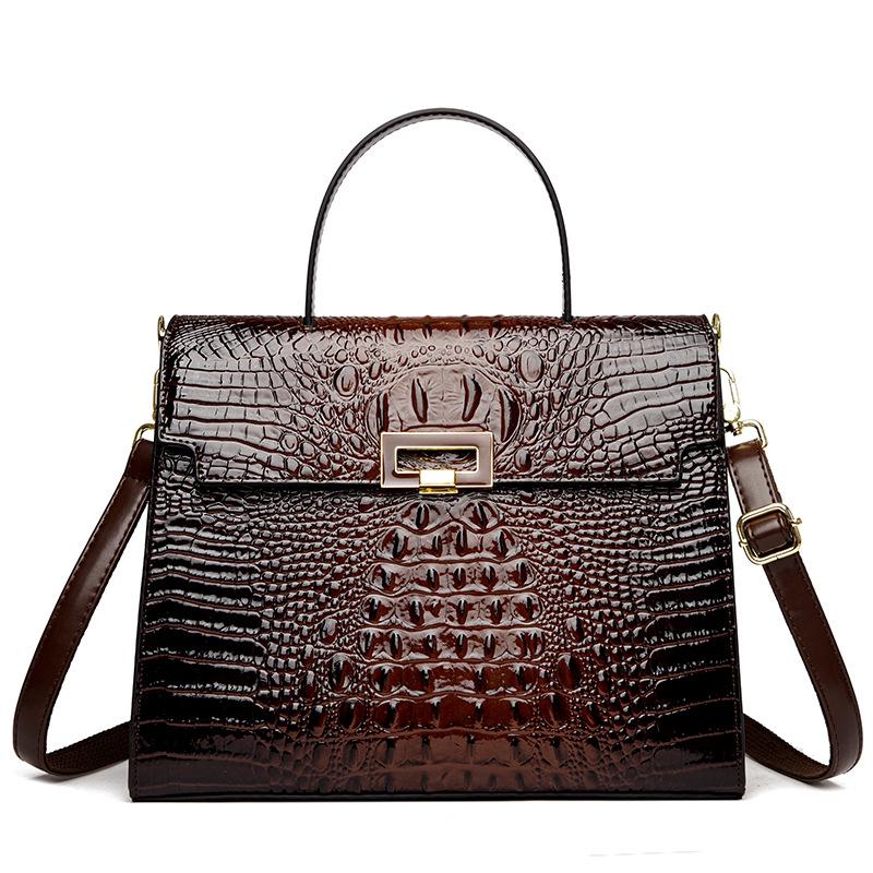 Женская сумка новая с крокодиловым узором портативная ретро на плечо через плечо большой вместимости