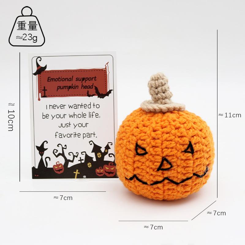 Handmade Knitted Halloween Pumpkin Doll With Card Home Decoration Crochet Positive Energy Pumpkin Dolls Room Christmas Gifts