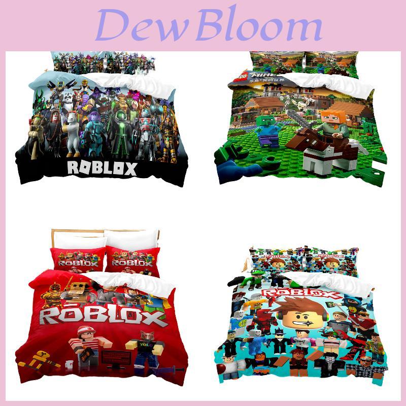 Мультяшный Постельный Комплект с Цифровой Печатью Roblox Minecraft Высококачественный Мультяшный Стиль Белый Цвет