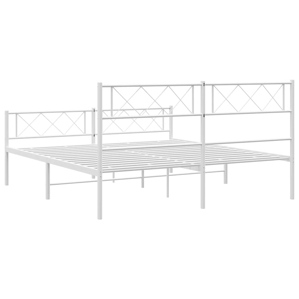Metal Bed Frame with Headboard and Footboard White 135 x 190 cm