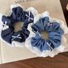 Fashion Colorful Bow Denim Splicing Lace Hair Scrunchies Headband Women RetroTemperament Hair Rope Girl Tie Ponytail Rubber Band