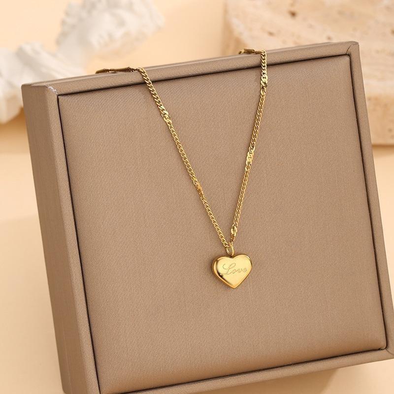 Elegant Stainless Steel Korean Love Heart Necklace Earrings Set Jewelry Gift for Her Romantic Anniversary Accessory