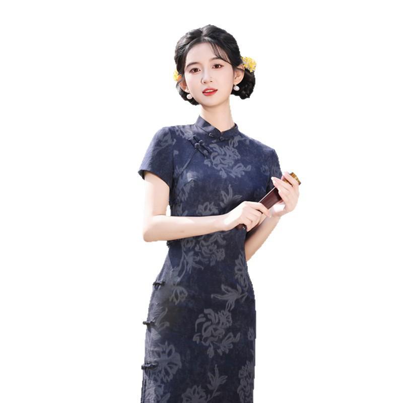 Old Shanghai retro Chinese style imitation hemp single-layer cheongsam 1011 summer new slim and thin young and beautiful daily wear