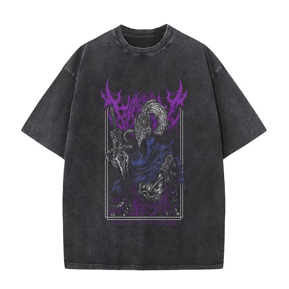 Washed Vintage Game Dark Souls Siegmeyer of Catarina Graphic T-shirt Men 90s Gothic Rock T-shirts Men's Punk Casual T Shirts