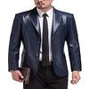 Мужской темно-синий кожаный пиджак Noora Slim Fit Coat с двумя пуговицами