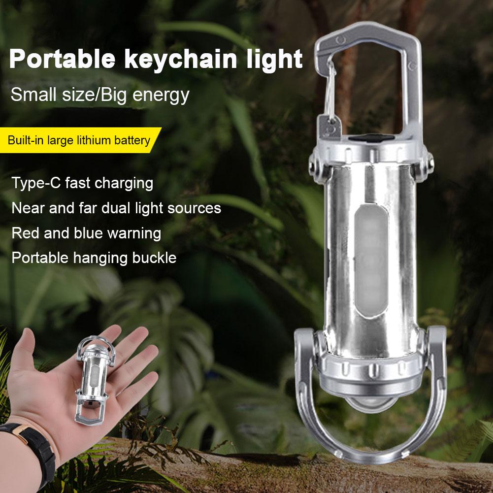 Mini Keychain Flashlights with Red&Blue Light USB Rechargeable Work Light Ultra Bright Camping Lantern for Searching Hiking