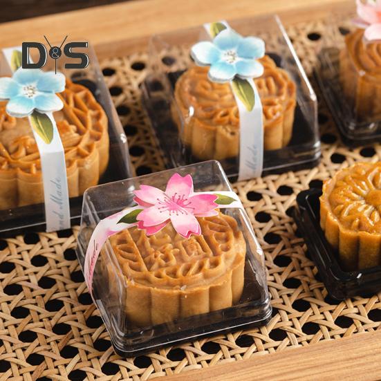 50Pcs 100g Moon Cake Box Square Shaped Multipurpose Plastic Egg Yolk Pastry Box for Festival