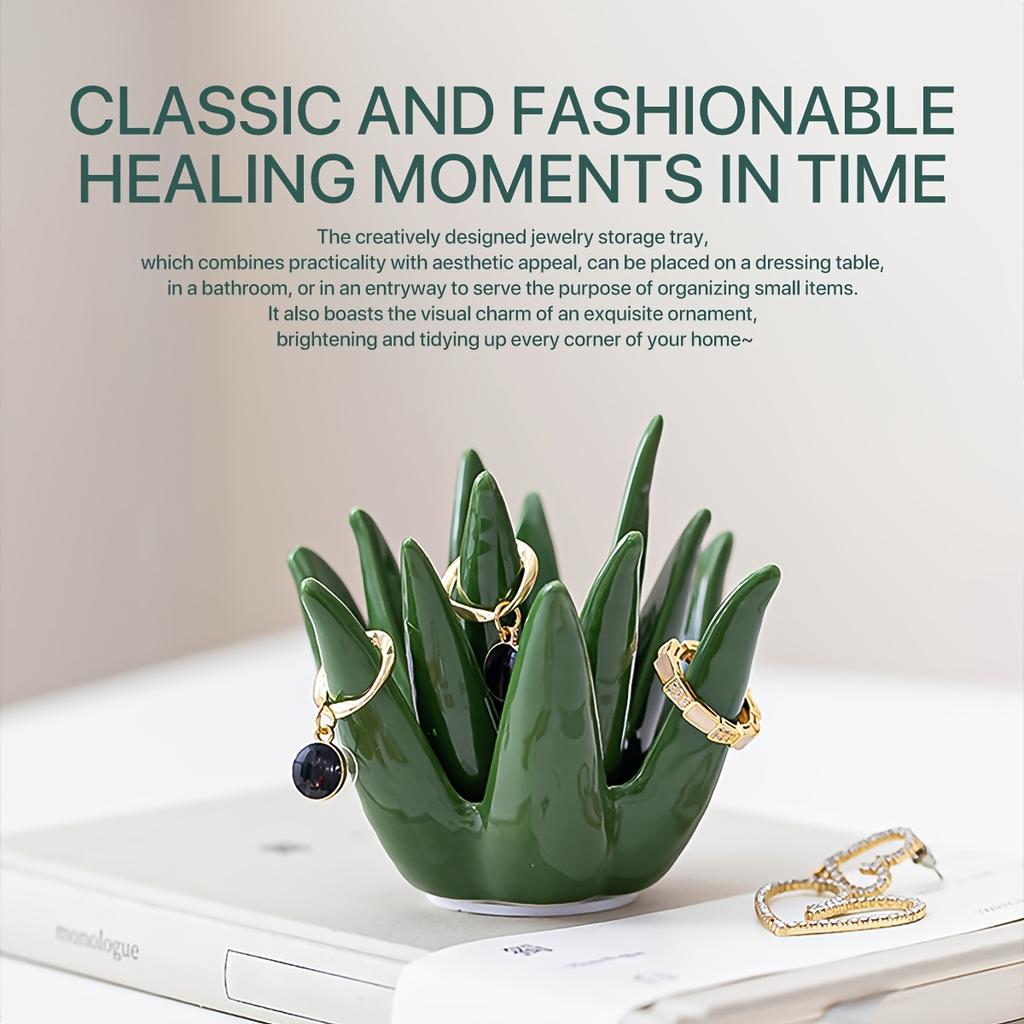 [Керамическая подставка для колец в виде кактуса] Зеленая керамическая подставка для колец в виде кактуса | Органайзер для ювелирных изделий для колец, серег и аксессуаров, идеально подходит для домашнего офиса, для декора стола