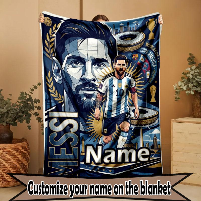 Custom Name Personalized Lionel Messi Print Blanket, Home Decor, Bedroom, Sofa, Camping, Couch, Gifts for Birthday Christmas