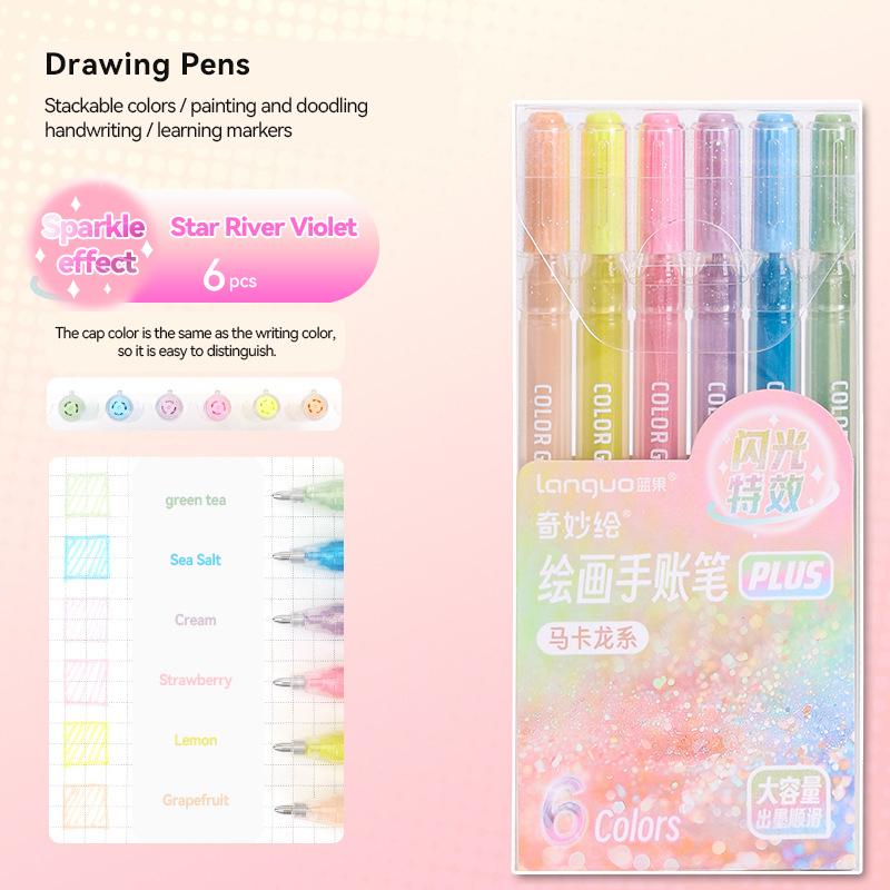 6 PCS Drawing Highlighter Morandi Gel Pen Glitter Effects Student Diary Scrapbook Painting DIY Office School Supplies Stationery