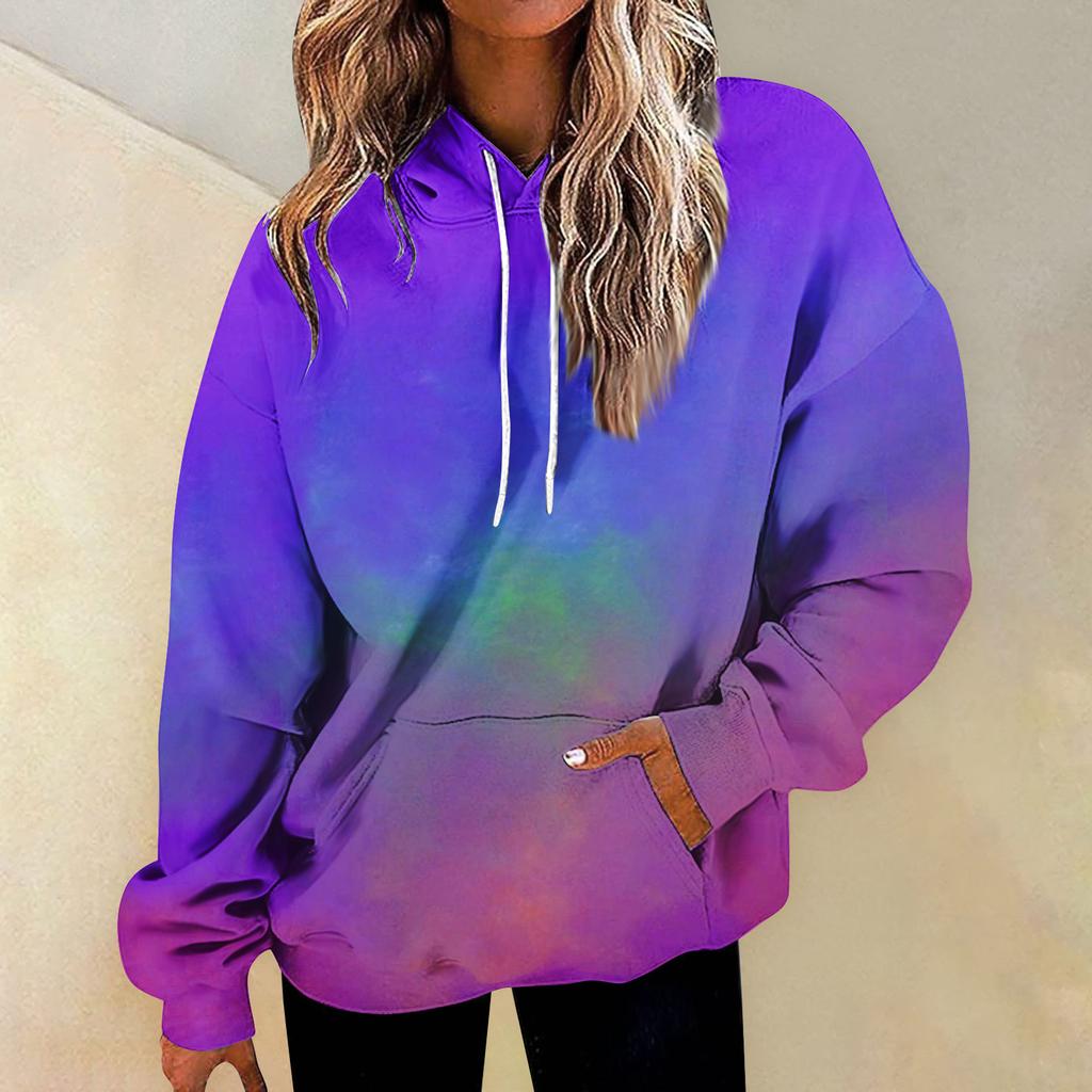 Felpe girocollo casual versatili quotidiane alla moda da donna Felpe con stampa patchwork sfumata a maniche lunghe giornaliere grafiche