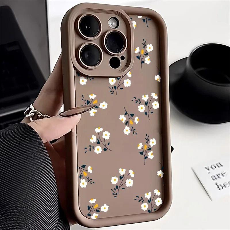 Силиконовый чехол для телефона с цветком ромашки для iPhone 17 Air 16 e 15 14 13 12 11 Pro Max Plus Mini SE Ударопрочный Конфетный Мягкий Бампер