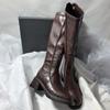 Autumn Winter New High-Heeled Women'S Boots, Square Toe Elastic Boots, Thick Heel Knee High Boots