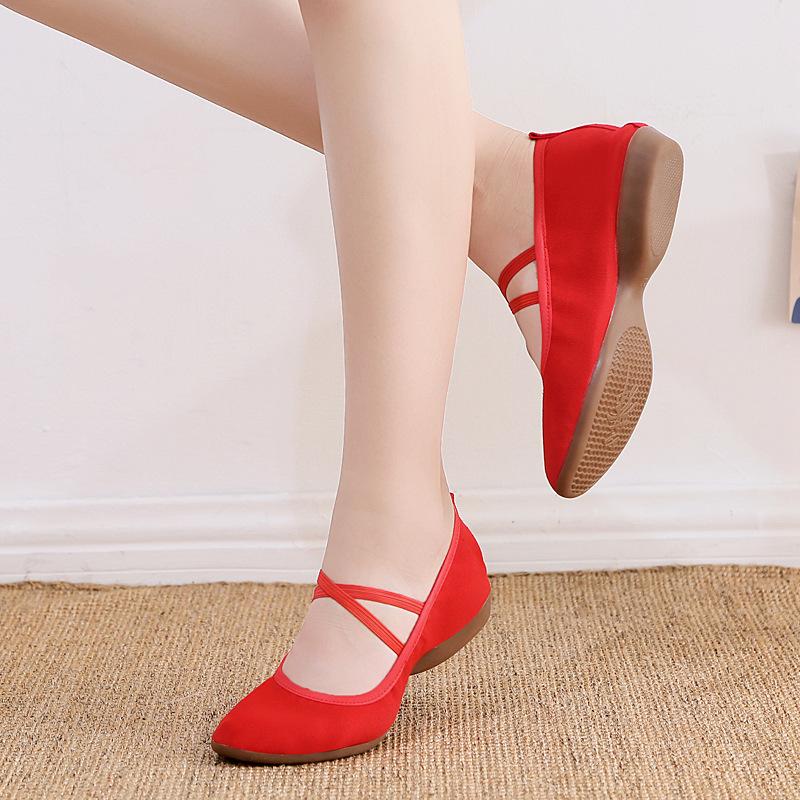 Дышащая обувь для танцев на все сезоны, подошва из коровьей кожи, нескользящая парусиновая обувь, кожаная мягкая подошва, женская обувь для танцев