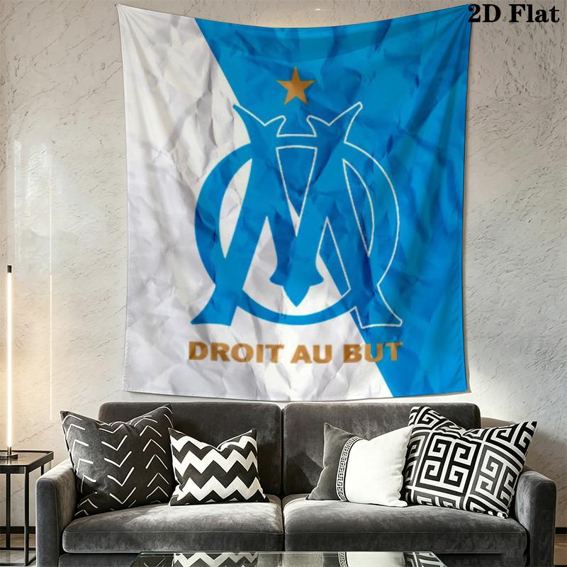 Olympique de Marseille Wall Tapestry Aesthetic Wall Hanging Printed Fabric Blanket Decorative Tapestries for Bedroom Living Room Home Decor