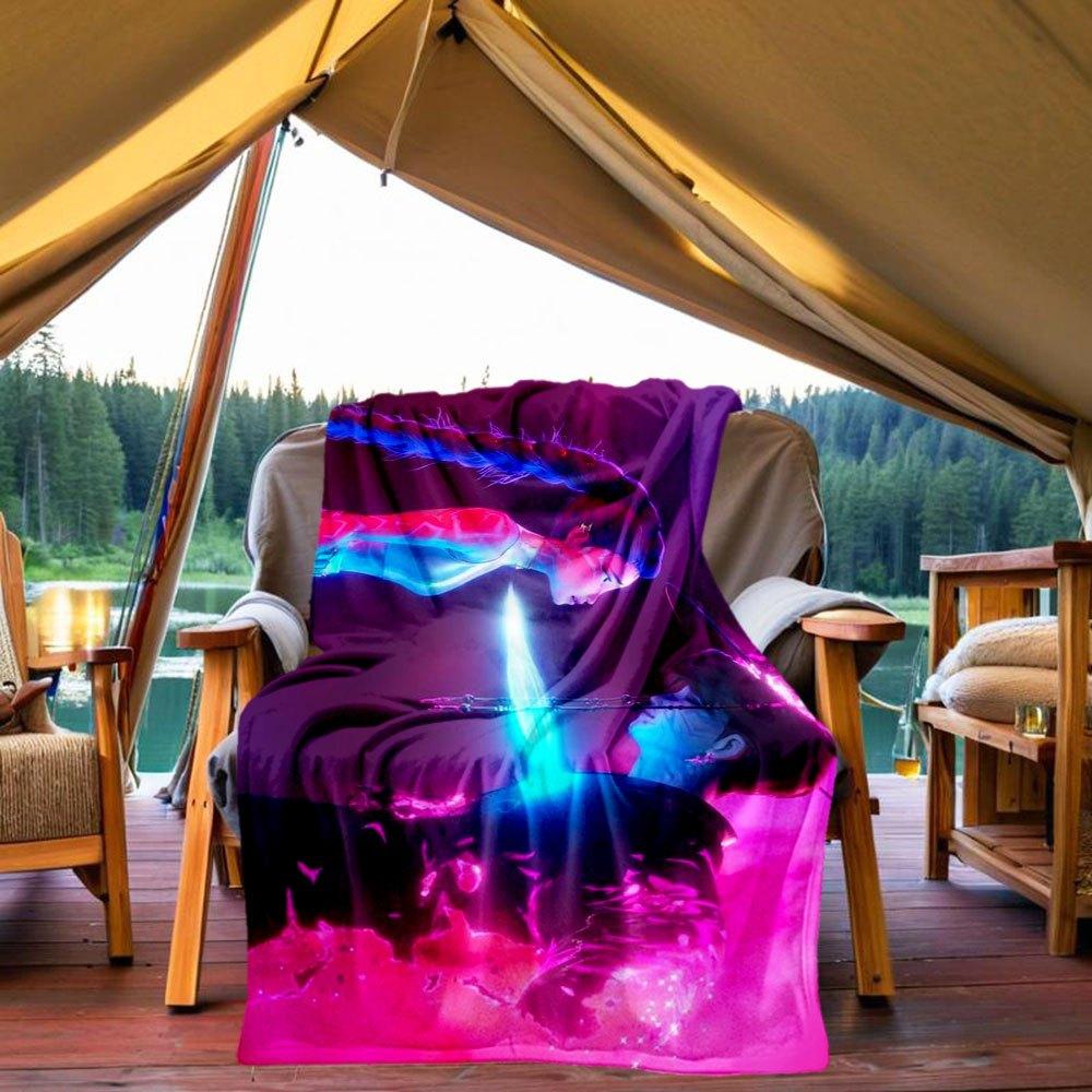 Neon Lights Cyberpunk Futuristic Art Print PosterBlanket Lightweight Flannel Throw Blanket for Sofa, Bed, Travel, Camping, Livingroom, Offic