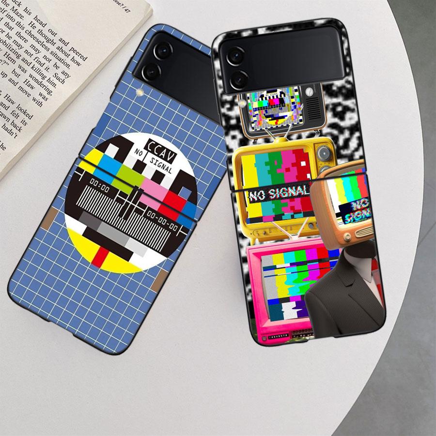 Retro TV Test Pattern Phone Case For Samsung Z Flip 7 6 5G Galaxy Z Flip 5 4 3 Black Hard Cell Cover Luxury PC Shell Coque
