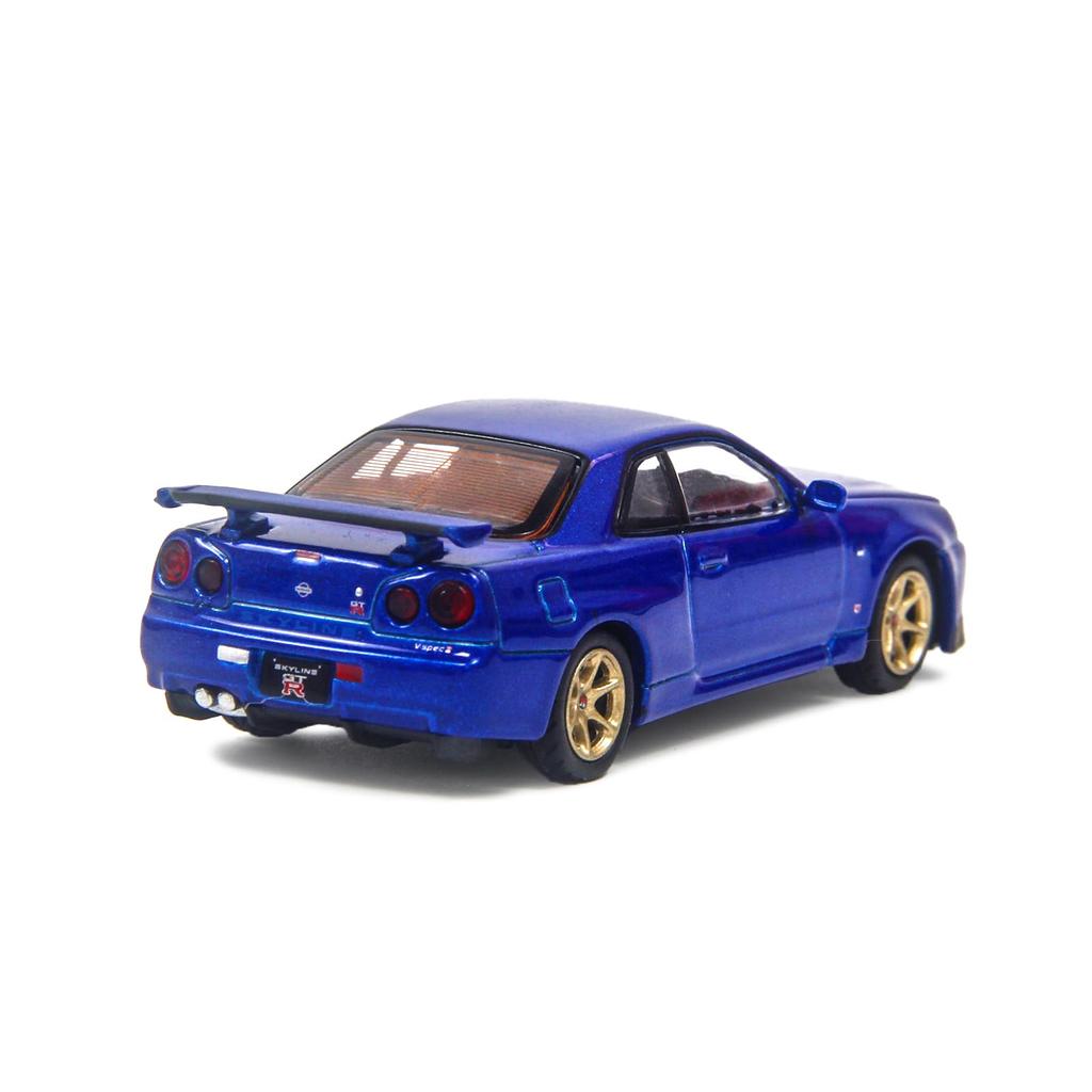 PAUDI MODEL Scale Diecast Model Car R34 Skyline 2000 Nissan V Spec II 1/64 GT-R (Blue)