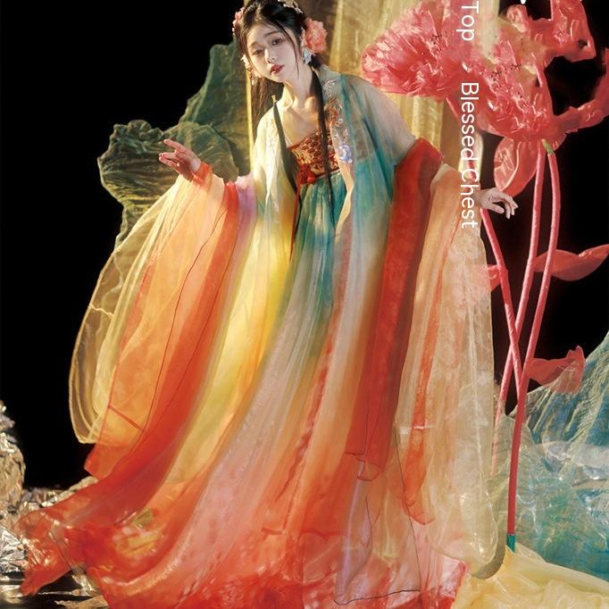 Hanfu градиентный костюм с принтом рыбьей чешуи градиентная рубашка с большими рукавами Koi Hanfu элегантная женская одежда феи