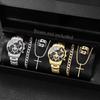 8pcs/set Men's Fashionable High-end Digital Scale Small Dial Classic Simple Quartz Watch+bracelet+necklace+ring (box Not Include